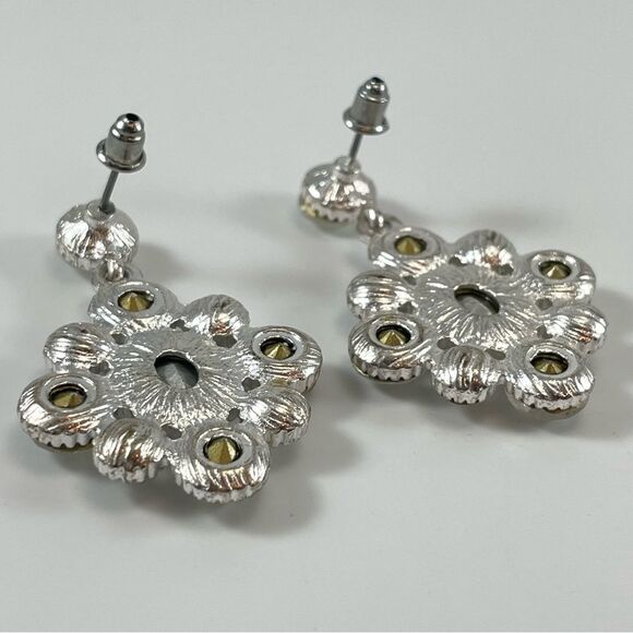 Bridal Silver Tone Glass Rhinestone Earrings Dangle Post Setting Elegant Sparkle - Picture 4 of 6